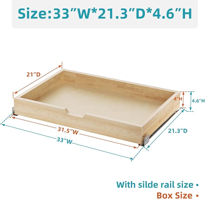 ROOMTEC Pull Out Drawers for Cabinets, 31½” W x 21” D Soft Close Slide Out Drawers for Kitchen Cabinets, Cabinet Pull Out Shelves Requires At Least 32.5” Cabinet Opening, 2PCS - Image 3