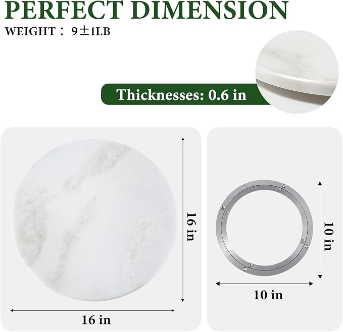 16'' Marble Lazy Susan for Kitchen Counter, White Marble Turntable for Dinning, Lazy Susans Organizer for Cabinet, Serving Rotation Spinning Tabletop Organizer Swiveling, Spice Rack Storage - Image 2