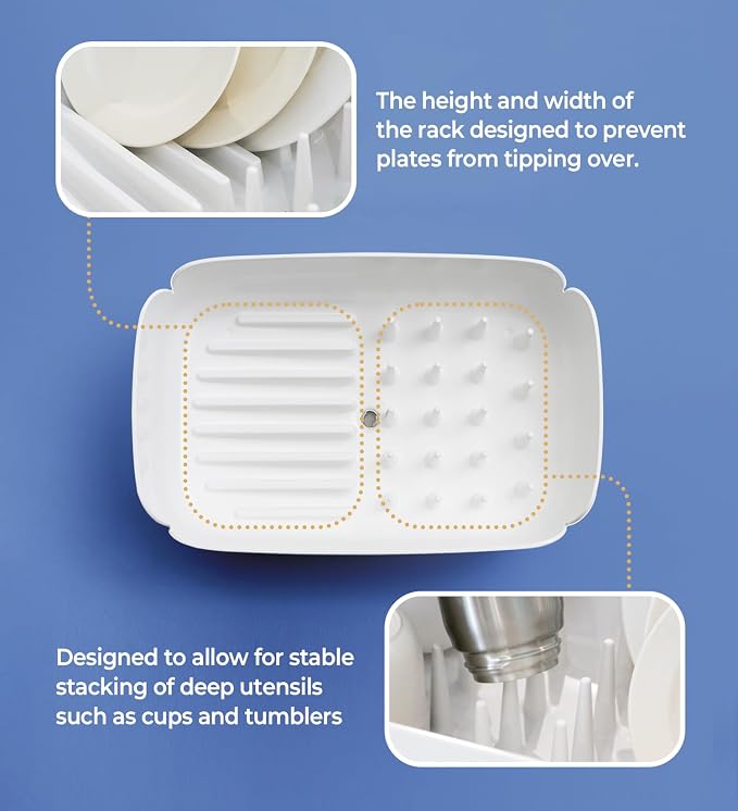 Split-Design Small Dish Drying Rack 9.5'' × 15.9'' × 4.9'' - White | Space-Saving Dish Drainer for Small Kitchen Countertops, Ideal for 1–2 Person Households or as a Secondary Rack - Image 5