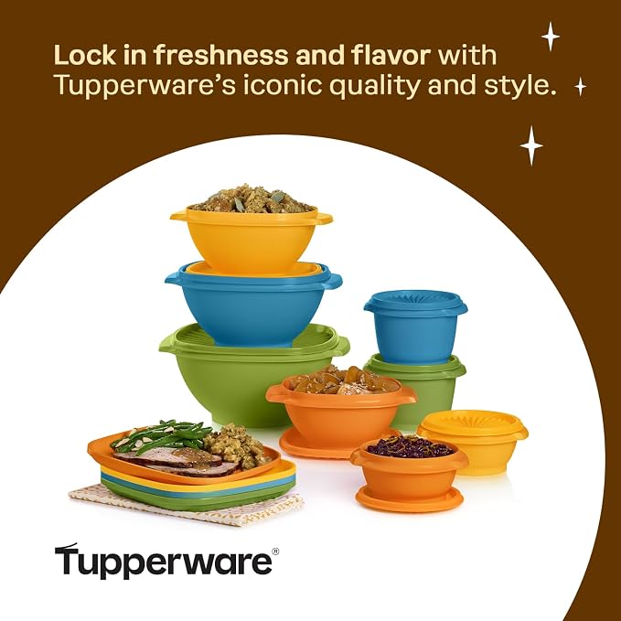 Tupperware Heritage Retro Collection, Bowls & Plates, 20 Piece Food Storage Container Set in Retro Colors, Dishwasher Safe and BPA Free - Image 5