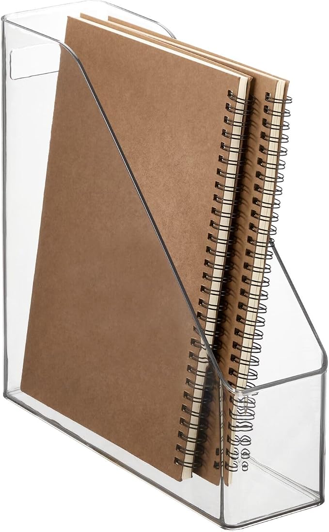mDesign Plastic Slim Vertical File Folder Storage Organizer Bin with Handle, Hold Notebooks, Binders, Envelopes, Magazines for Home Office, Work Desktops, Ligne Collection, 8 Pack, Clear - Image 5