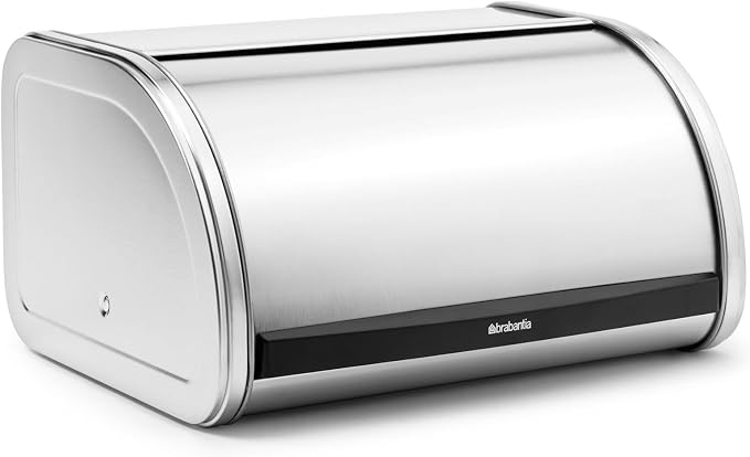 Brabantia Roll Top Bread Box | Medium | Matt Steel | Large Metal Front Opening Bread Store for Kitchen Countertop | Partly Flat Top for Extra Storage, Magnet Closing Lid | Fits 1 Loaf by Unknown