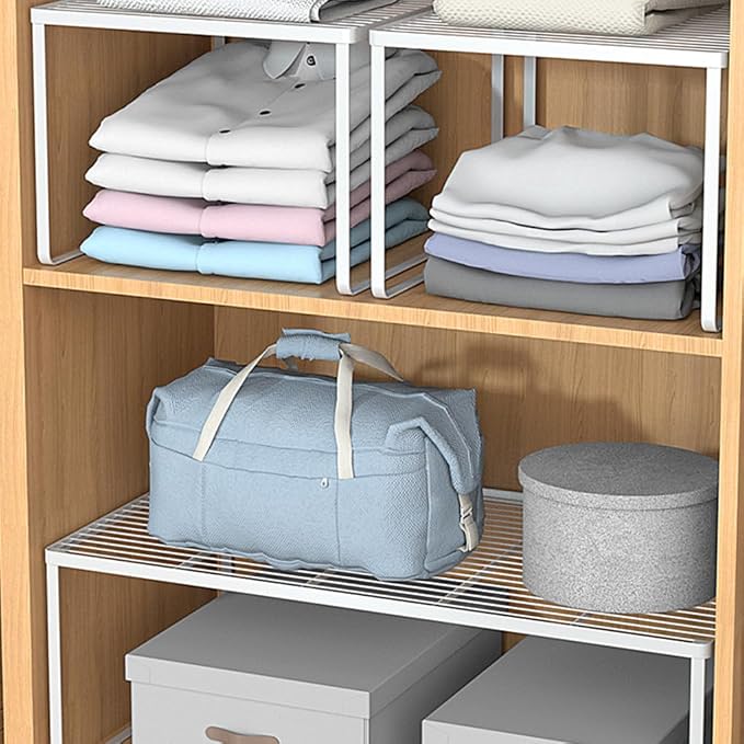 Kitchen Cabinet Storage Shelf Stackable Wire Spice Rack Organizer Heavy Duty Space Saver for Bathroom Bedroom Closet Laundry Room Office Countertop - White, Pack 1 - Image 4