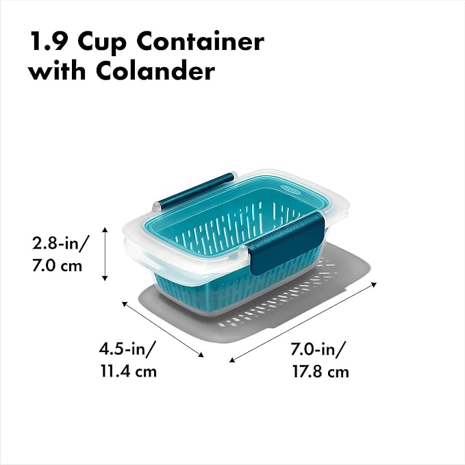 OXO Good Grips Prep & Go Container with Colander 1.9 Cup/0.45 L - (Pack of 4) Leakproof Food Storage for Rinsing & Storing Fruits & Veggies - Image 5