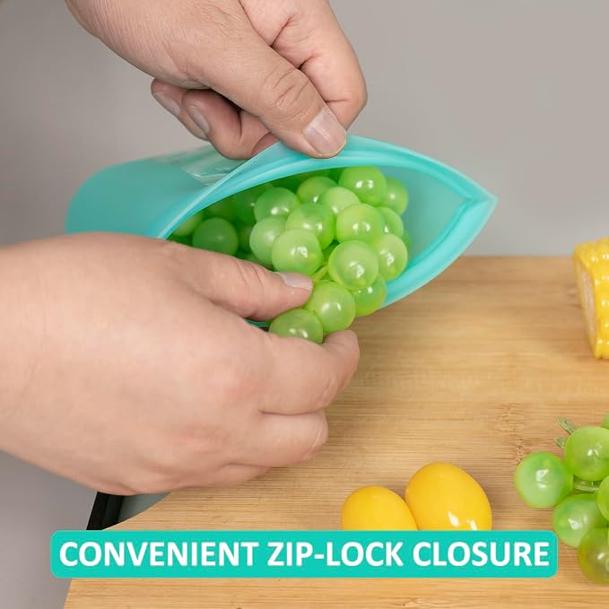 Reusable Snack Bags, 4 Pack, Stand Up 100% Silicone Reusable Storage Bag, Ziplock Silicone Food Storage Containers Snack Size, Freezer Microwave Oven Dishwasher Safe, Aqua, 16oz - Image 5