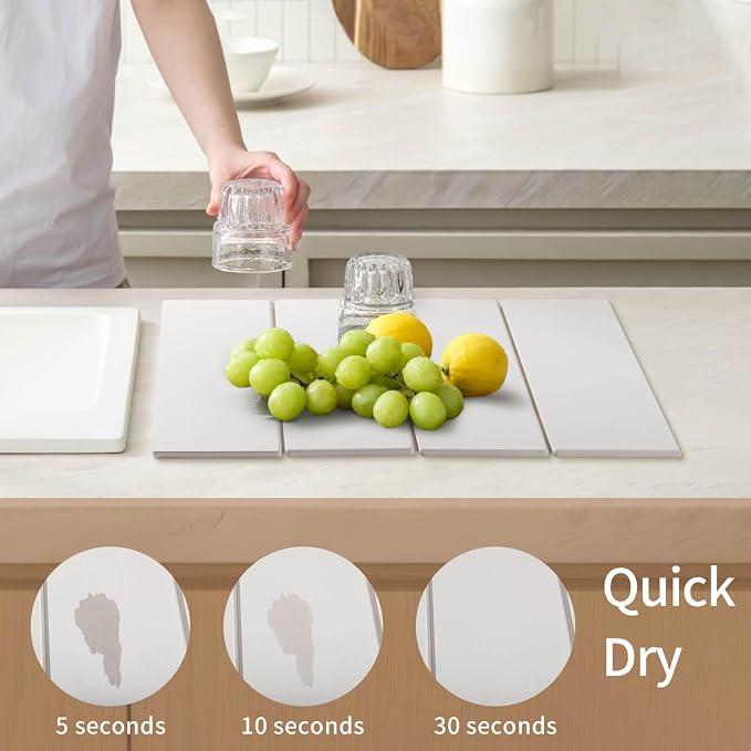 Stone Dish Drying Mat - Large Foldable Marbled Quick Drying Dish Mats, Stone Coasters Set of 4 Collapsible Ultra Absorbent Diatomaceous Earth Mats for Kitchen Counter Bathroom (White-4Pcs) - Image 2