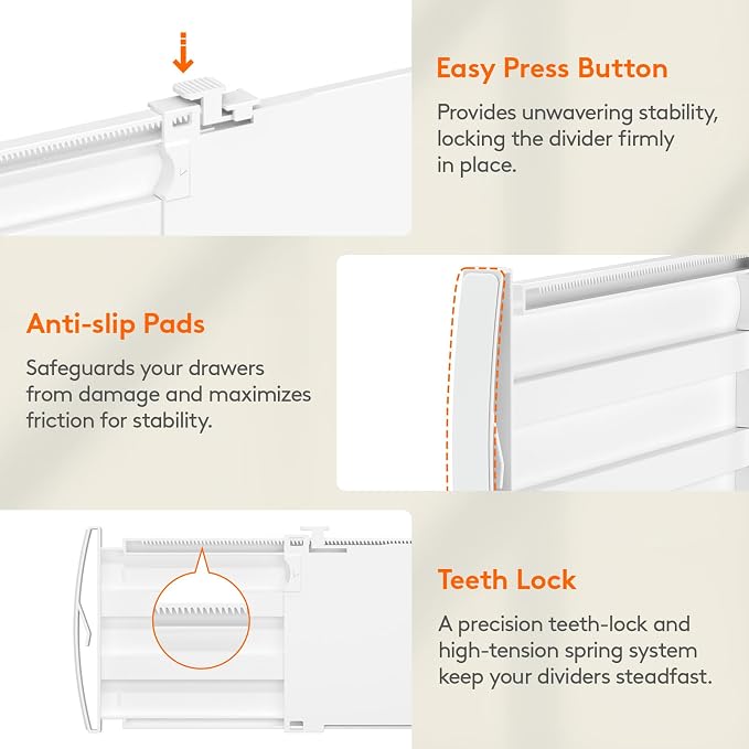 Lifewit 5" Tall Drawer Dividers, Adjustable Deep Drawer Organizer Clothes | 12 Pack 11.5"-18.5" Expandable White Plastic Separators for Dresser, Kitchen, Cabinet, Closet, Office Organization & Storage - Image 7