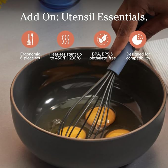 Our Place Utensil Essentials - 6-Piece Silicone Cooking Utensil Set | Ergonomic, Heat-Resistant, Dishwasher Safe | Spatula, Ladle, Whisk, Slotted Turner, Basting Brush, Tongs | BPA-Free | Blue - Image 2