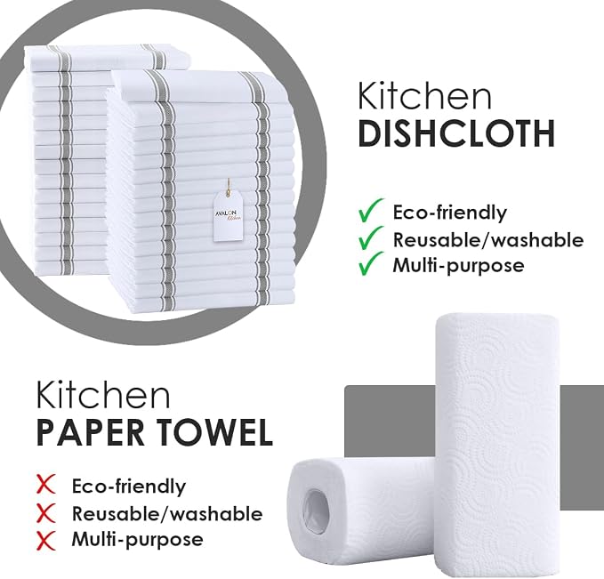 Dish Towels 30 Pack Grey Stripe 100% Cotton Kitchen Towel 15x25 Inch Tea Towels, Dish Cloths for Washing Dishes, Kitchen Rags for Drying Dishes - Image 2