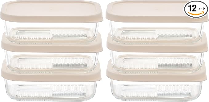 Glass Food Storage Containers with Lids — 12 Piece — 17.6 oz Glass with BPA-Free Leakproof Stackable Lids — Microwave, Oven & Dishwasher Safe — Ideal for Meal Prep & More - Vanilla Mist by DuraLiving
