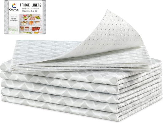 Cooyes Refrigerator Liners, Non-Slip Fridge Liners Washable, Absorbent Refrigerator Shelf Liner for Kitchen Cabinets, Non-Adhesive Refrigerator Mats Fridge bin Liners 12" x 24", 6Pcs by Cooyes