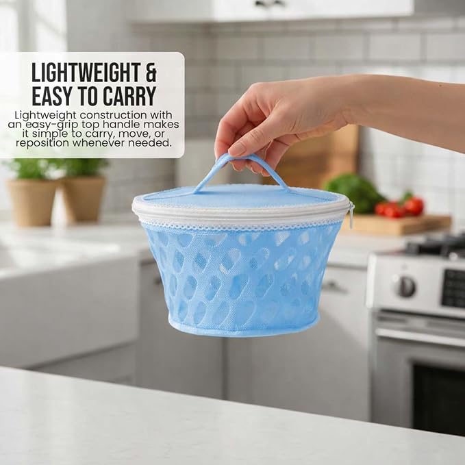 Go Hooked Plastic Storage Net Basket with Zip Closure – Multipurpose Mesh Organizer for Fruits, Vegetables, Essentials – Durable, Lightweight & Breathable Design for Home & Pantry Use (Blue) - Image 5