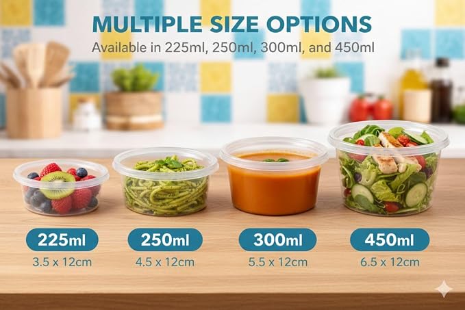 1ABOVE 50 Pack Round Plastic Food Containers with Lids – Reusable Leakproof BPA-Free Meal Prep Storage, Microwave, Freezer & Dishwasher Safe (450ML) - Image 11