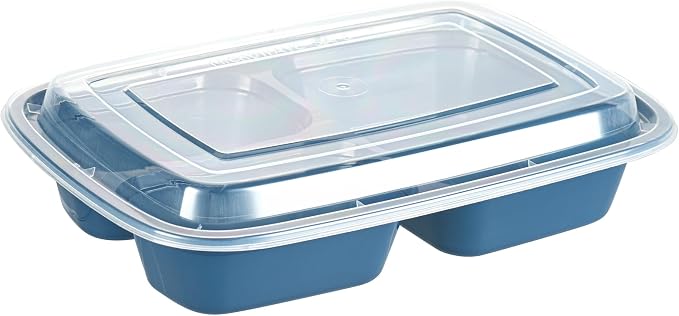 Asporto 26 Ounce Compartment Take Out Boxes, 100 Microwavable Meal Prep Containers - 3 Compartments, With Clear Plastic Lids, Midnight Blue Plastic Food Containers, Do Not Contain BPA - Restaurantware - Image 12
