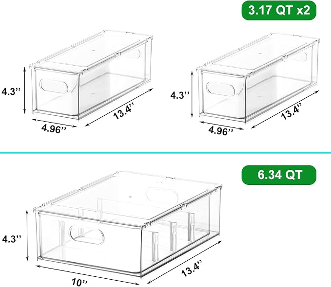 Taiuloo 3 Pack Stackable Refrigerator Organizer Bins with Pull-Out Drawer, Clear BPA-Free Food Storage Containers for Fridge Freezer, Kitchen Pantry Cabinet & Bathroom Vanity Organization - Image 2