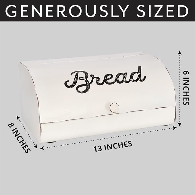 AuldHome Design Rustic White Bread Box; Farmhouse Vintage Enamelware Countertop Bread Bin - Image 6
