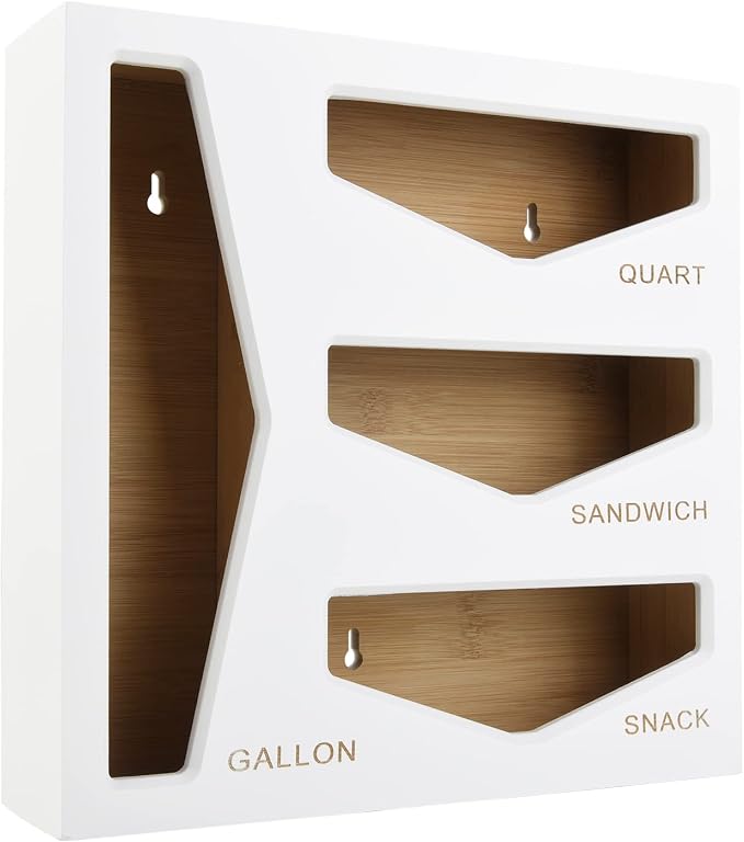 Bamboo Bag Storage Organizer for Kitchen Drawer, Baggie organizer, Compatible with Gallon, Quart, Sandwich and Snack Variety Size Bags (White) by CozeeBay