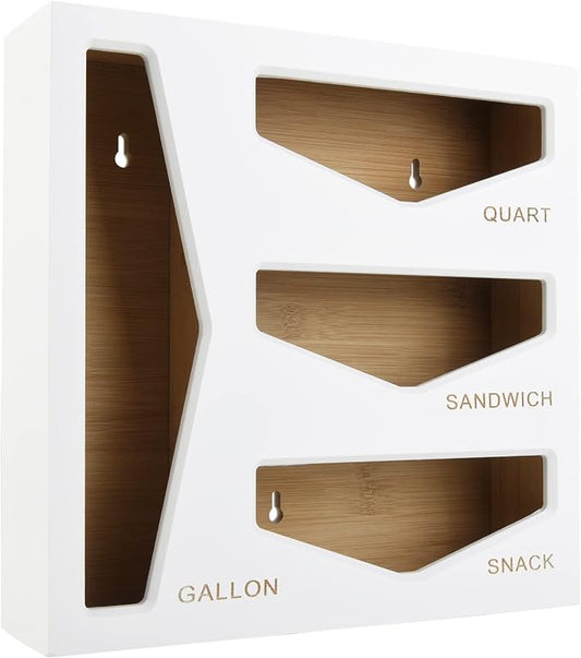 Bamboo Bag Storage Organizer for Kitchen Drawer, Baggie organizer, Compatible with Gallon, Quart, Sandwich and Snack Variety Size Bags (White) by CozeeBay