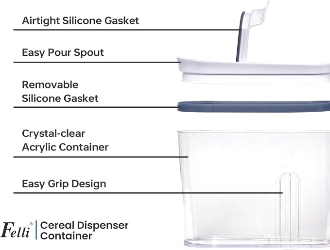 Felli Airtight Cereal Containers 2.6 Qt, Stackable BPA-Free Acrylic Cereal Dispenser with Flip-Top Lid, Small Dry Food Storage for Oats, Granola, Rice (Small 2.6 Qt - 3pk) - Image 8