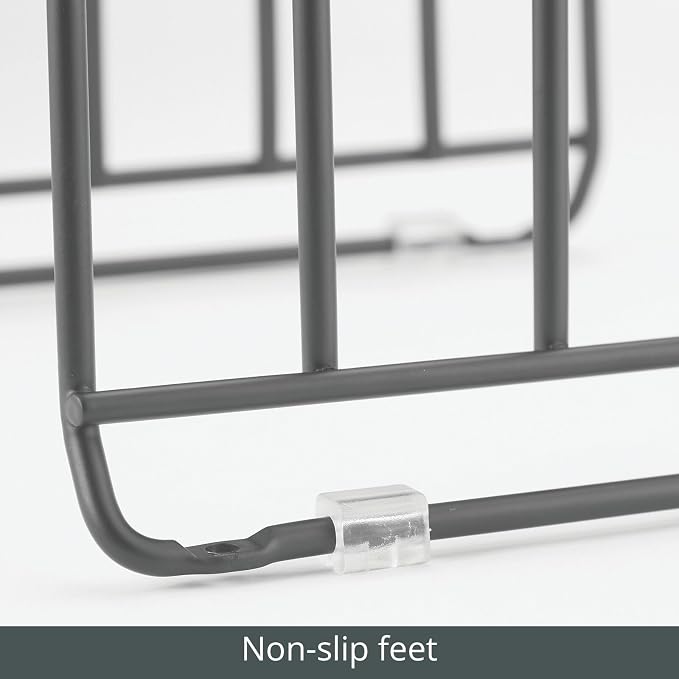 mDesign Pot Lid and Pan Rack — Metal Wire Rack for Cabinets, Pantries or Kitchen Surfaces — Freestanding Pan Stand with 5 Slots for Pans, Pots, Lids and Crockery — Dark Grey - Image 7