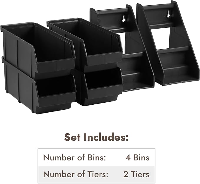 Black Self Serve Condiment Bin Stand Set, Removable Condiment Organizer with 2-Tier Stand and 4 Condiment Bins, 16" D x11.25 W x 9.5" H, Coffee Bar Beverage Station - Image 3