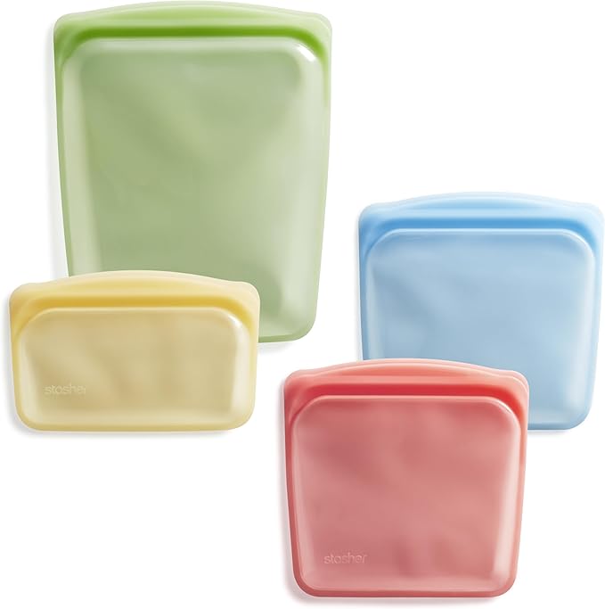 Stasher Premium Reusable Silicone Food Storage Snack Bags, 3-Pack, Artivism | Food-Safe Silicone, Eco-Friendly, Reusable Freezer Bags, Microwave, Dishwasher, Oven, Snack Bags, Lunch Containers, Meal Prep by Stasher