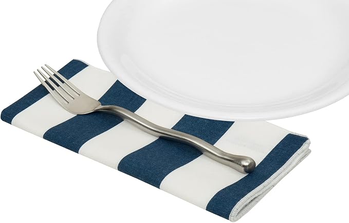 Cloth Napkins 100% Cotton Linen Napkins 18" x 18" Dinner Napkins Navy Blue and White Beach Nautical Coastal Striped Table Decor Linens 18" x 18" Set of 4 - Image 6