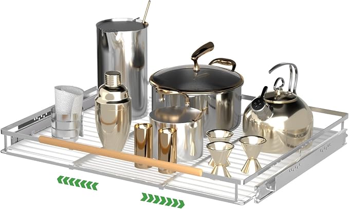 Adjustable Pull Out Shelves for Kitchen Cabinet, Expandable Pull Out Drawders for Cabinets, Pull Out Cabinet Organizer Roll Out Drawers, Stainless Steel, Cabinet Width 16.2" - 26.2", 1 Pack by SOFRON