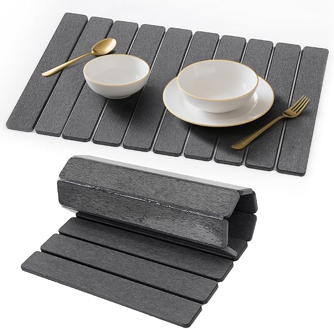 Stone Drying Mat for Kitchen Counter, Quick Diatomaceous Earth Mats for Dishes, 24"L x 16" W Super Absorbent Fast-Drying Collapsible Countertop Stone Mat (Dark Grey, 24" x 16") by Unknown