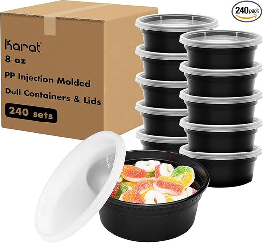 Karat [8oz - 240 ct Black PP Injection Molded Round Deli Containers with Lids (FP-IMDC8-PPB) by Karat