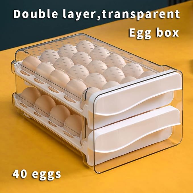 Egg Holder for Refrigerator Egg Storage Container Clear Plastic Fridge Egg Organizer with 2 Drawers 40 Grid - Image 3