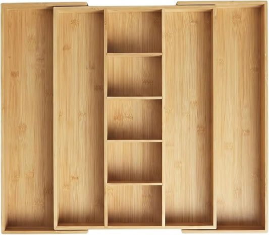 Expandable Bamboo Silverware Drawer Organizer, 5-7 Compartments | Expandable Design, 5-7 Compartments, Dual-Zone Storage, Natural Bamboo Construction, Easy Access Layout by Unknown