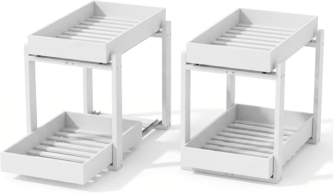 MHXW SXPN Bamboo Under Sink Organizer, 2 Pack Pull Out Cabinet Organizer | 2 Tier Vertical Smooth Slide Out Undersink Storage Shelf | Multi-Purpose Organizer Shelves for Kitchen Bathroom Medicine - Image 9