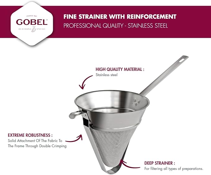 Gobel - Fine Strainer - 8 inch diameter - Stainless Steel - with Reinforcement & with Hook - Professional Quality - Made in France - Image 4