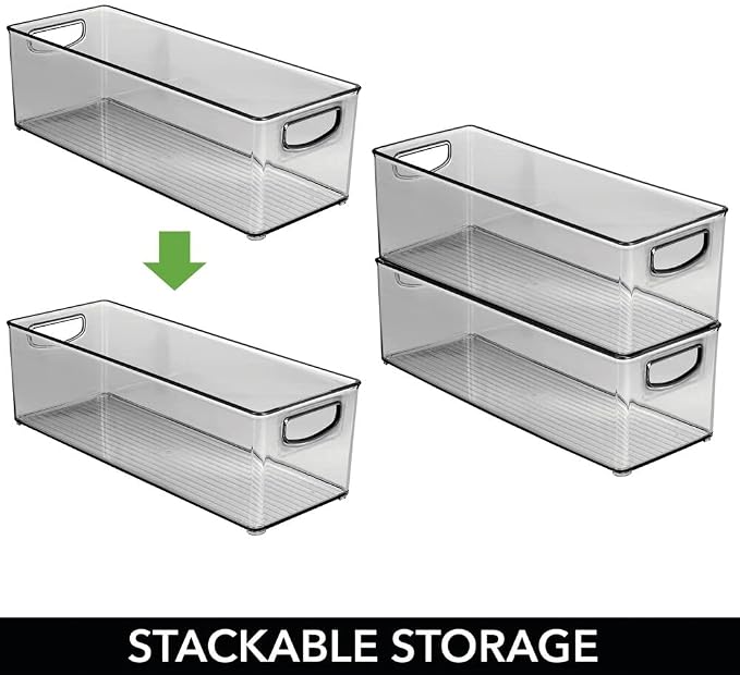 mDesign Plastic Video Game and DVD Storage Organizer - Game and Movie Disc Holder Bin with Handles for Home Media Console Stand and Closet Shelf - Ligne Collection - 8 Pack - Smoke Gray - Image 2