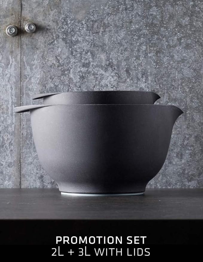 Rosti Margrethe Mixing Bowl Set with Lids – Danish Design Kitchen Prep Bowls with Non-Slip Base Ring & Pour Spout, Durable DuRostima Plastic, Dishwasher Safe – Black (2L / 3L) - Image 3