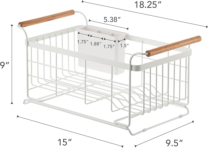 YAMAZAKI Home Over-The-Sink Dish Drainer Rack - Expandable Kitchen Drying Organizer Holder - No Assembly Req. | Expandable over-the-sink dish rack with plate drying organizer. Durable steel and wood construction. Built for daily use. - Image 7