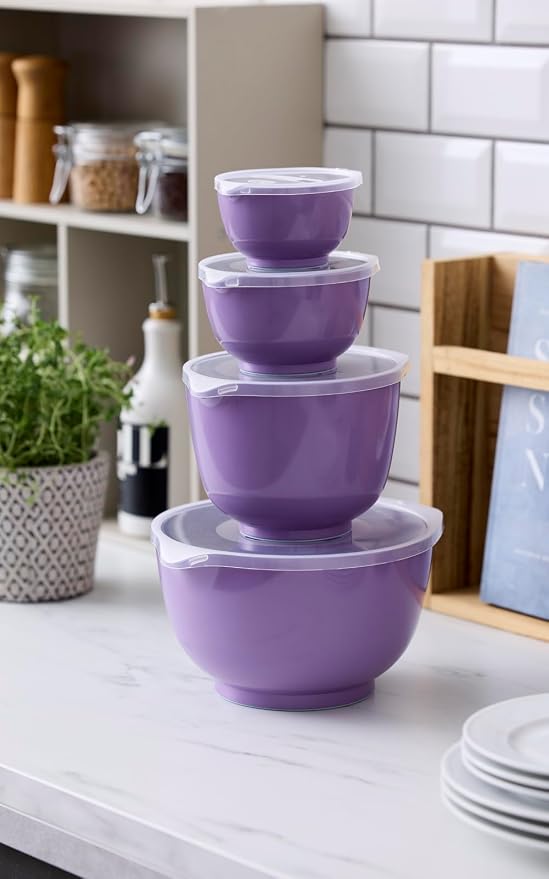 Rosti Margrethe Set of 4 Plastic Mixing Bowls - 4 Lids Included - Airtight Salad Bowls - Airtight Salad Bowls - 0.25 Litre, 0.5 Litre, 1.5 Litre and 3 Litre, Lava, de - Image 2