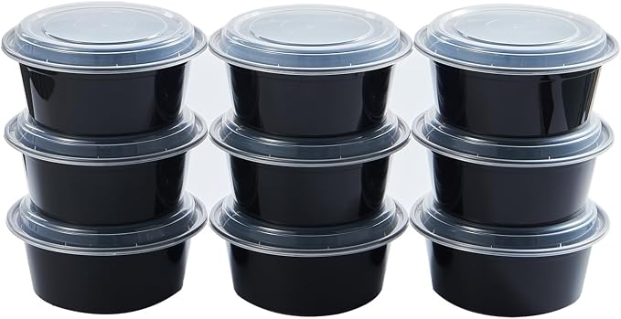 CIAO! Heavy Weight 38oz Injection Molded Microwavable Black Round Food Container with Lid (150/case) - Image 8