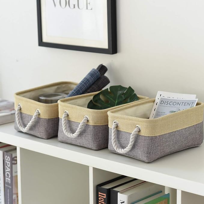 Storage Bins for Organizing,Sturdy Storage Basket, Decorative Foldable Storage Baskets for Shelves Closet Toy (Gold&Grey Medium - 3 Pack 13.8L×9.8W×6.7H inch) - Image 8