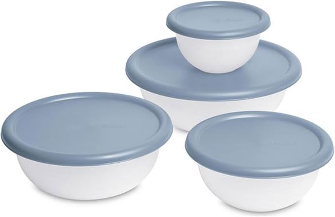 Sterilite Covered Bowl Set, Plastic Nesting Kitchen Mixing Bowls with Pour Spout, Meal Prep Food Storage Containers with Lids, Washed Blue (Set of 18) - Image 2