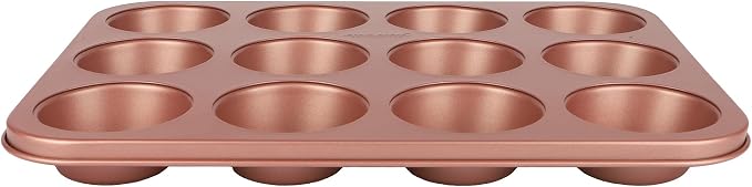 David Burke 12-Cup Muffin Pan, Carbon Steel, PFTE & PFOA Free, Oven Safe, Diamond Textured Surface – Rose Gold - Image 4