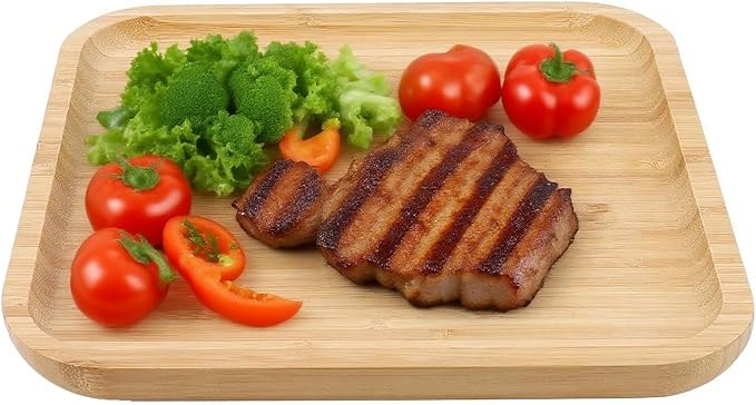 JOIKIT 3 Pack 8 Inch Bamboo Platter, Fine Polished Sqaure Wood Dinner Plates Bamboo Serving Tray for Holding Fruit, Bread, Cheese, Nut, Coffee, Tea, Plant Saucer - Image 3