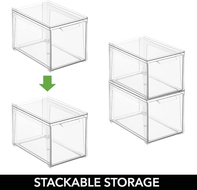 mDesign Plastic Stackable Bathroom Storage with Pull Out Bin Organizer Drawer for Cabinet, Vanity, Shelf, Cupboard, Cabinet, or Closet Organization - Lumiere Collection - 8 Pack - Clear - Image 4