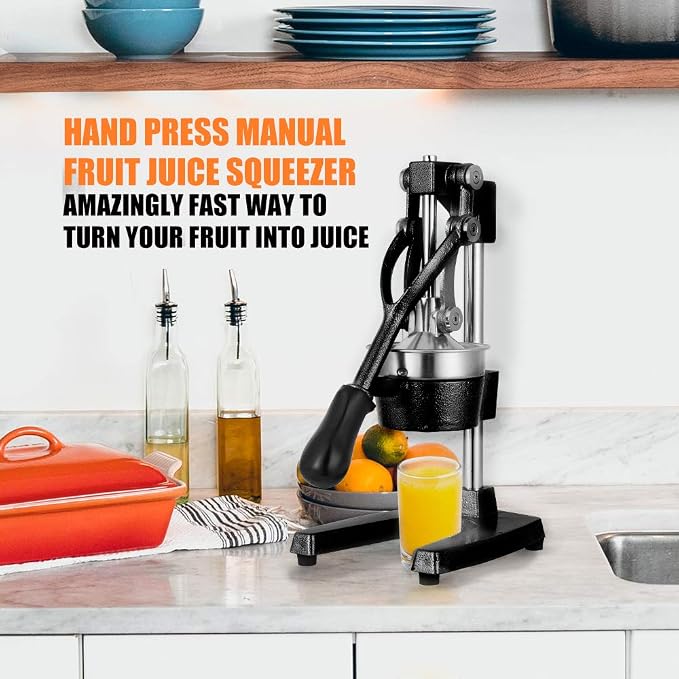 Commercial Heavy Duty Cast Iron Hand Press Manual Orange Citrus Lemon Lime Grapefruit Pomegranate Fruit Juice Squeezer Machine with Stainless Steel Cup Black - Image 2