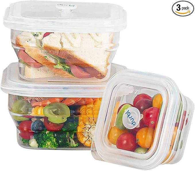 Collapsible Silicone Food Storage Containers with Silicone Airtight Lids-3 Pack (Clear), Reusable Stacking Lunch Boxes, Kitchen Stacking Container Set for Microwave Freezer Dishwasher Safe… by Durbl