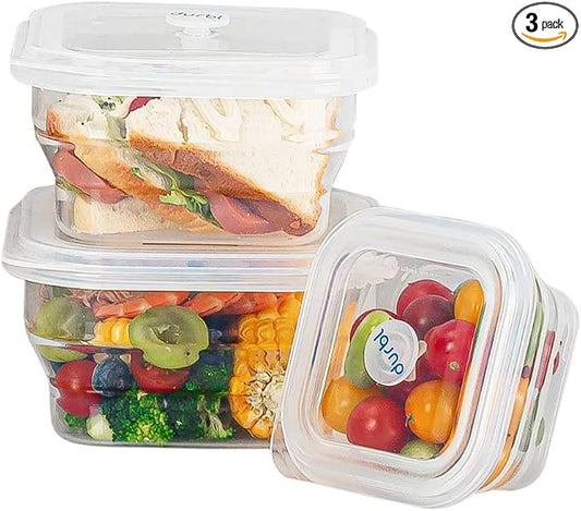 Collapsible Silicone Food Storage Containers with Silicone Airtight Lids-3 Pack (Clear), Reusable Stacking Lunch Boxes, Kitchen Stacking Container Set for Microwave Freezer Dishwasher Safe… by Durbl