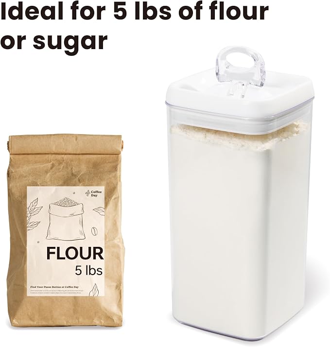Felli Flip Tite Acrylic Food Storage Container with Lid 6” XL Air Tight Ring Seal Flip Lock, Plastic Kitchen Baking Canister for 5 lb Flour Sugar Rice Protein Powder Pantry Organizer (Nest-L White) - Image 3