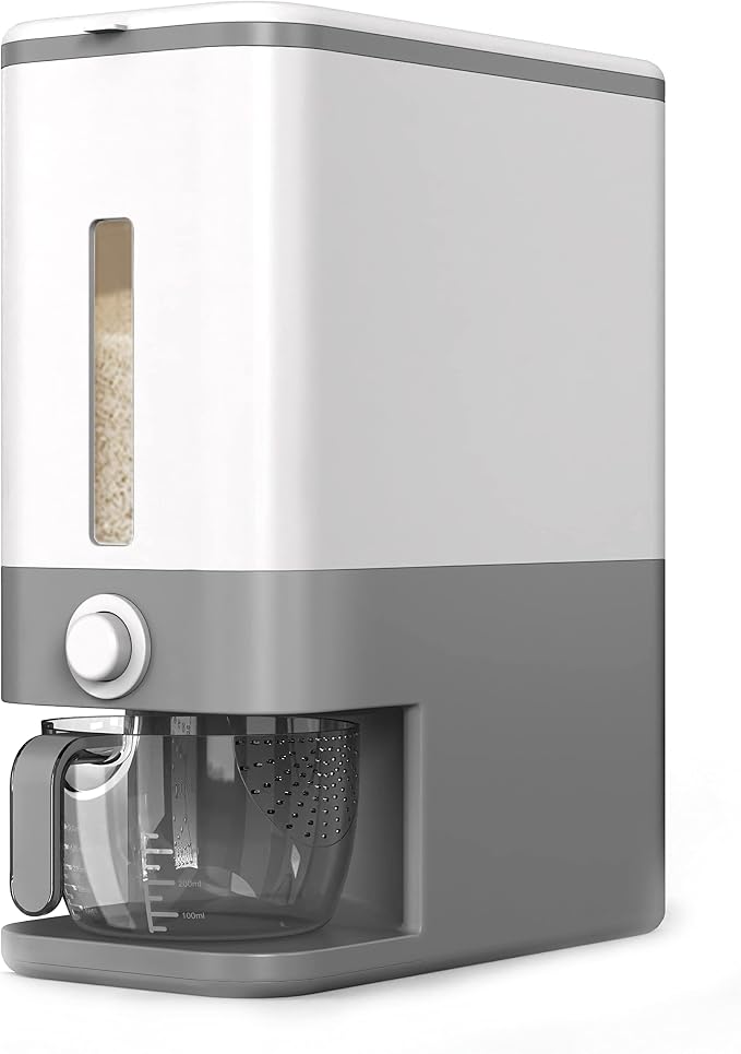 Rice Dispenser, Large Sealed Grain Container Storage with Measuring Cup, Food Cereal Container Bins for Flour Cereal Kitchen Storage (Grey) by Unknown