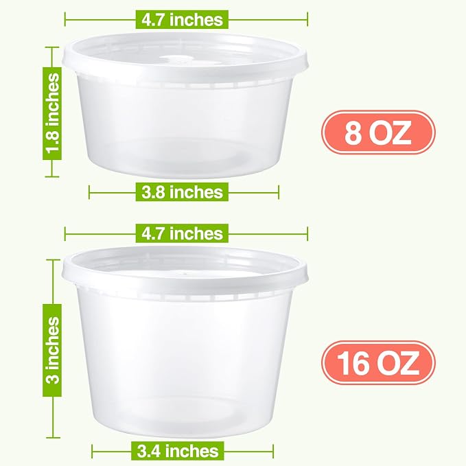 NEEBAKE 90 Set Deli-Containers-with-Lids: [8oz 16oz 32oz] Combo Plastic-Food-Storage-Containers-with-Lids, Microwaveable & Freezer Safe To-Go-Containers, Leak-proof Meal-Prep-Containers - Image 2